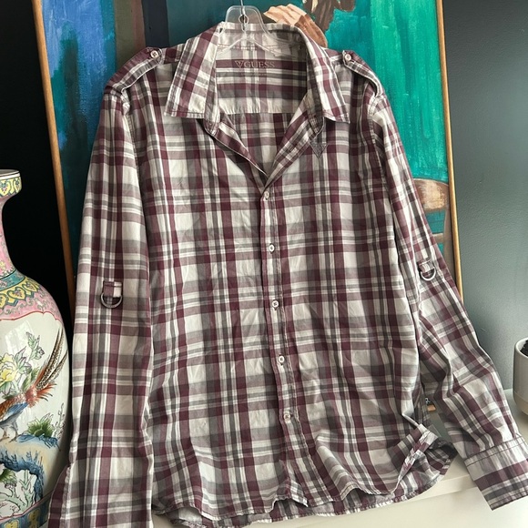 Guess Maroon and White Plaid Casual Shirt XL Embroidered - Picture 10 of 16